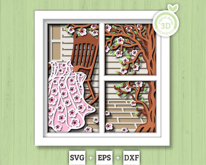 3D Layered Spring Quilt SVG, Spring Shadow Box, Blossom 3D Svg, Flowers 3d Svg, Hello Spring Papercut svg, Cricut Silhouette