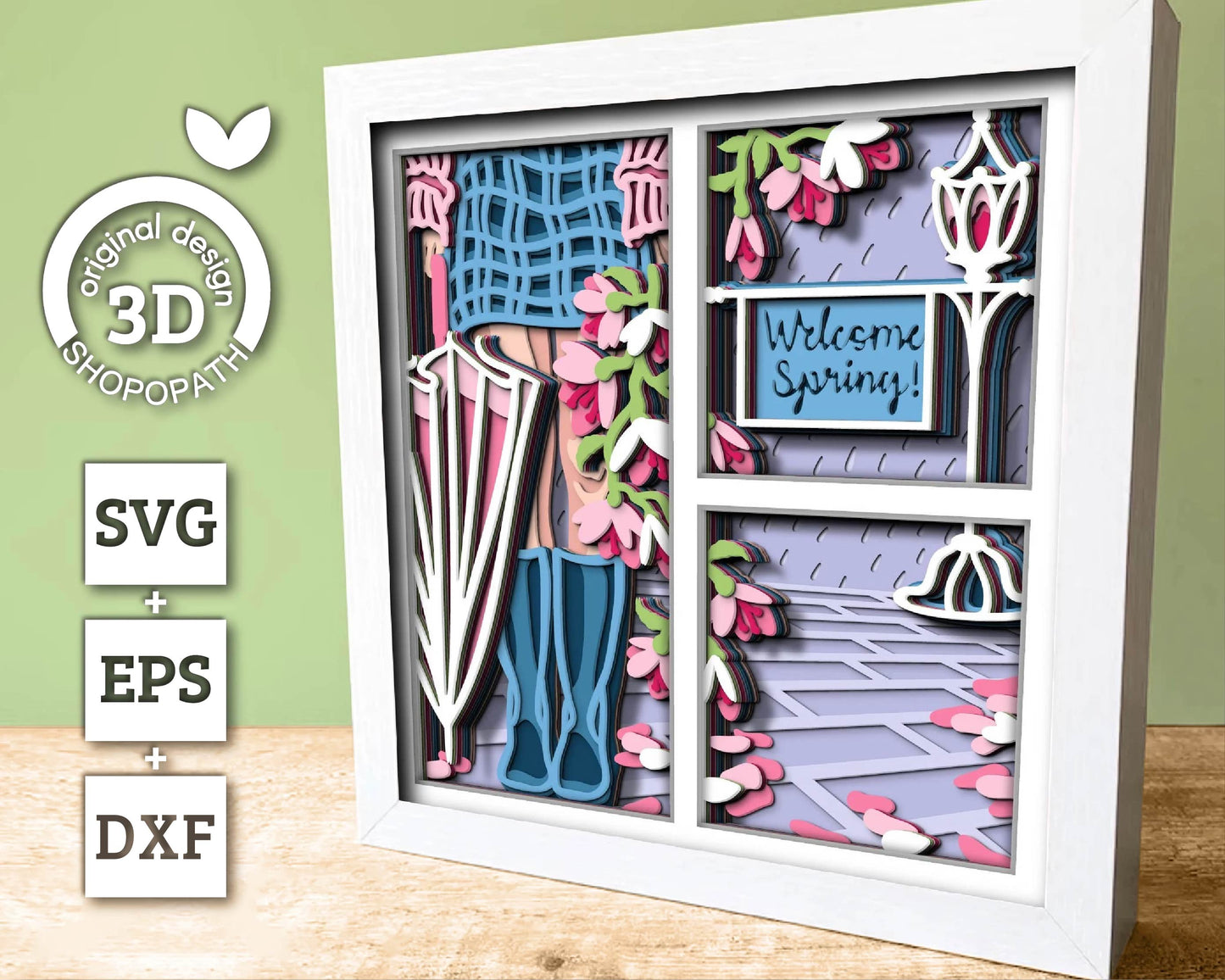 3D Layered Spring Rain SVG, Spring Shadow Box, Magnolia Flowers 3D Svg, Boots Svg, Leaves 3d Svg, Hello Spring Papercut, Cricut Silhouette