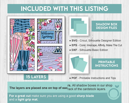 3D Layered Spring Rain SVG, Spring Shadow Box, Magnolia Flowers 3D Svg, Boots Svg, Leaves 3d Svg, Hello Spring Papercut, Cricut Silhouette
