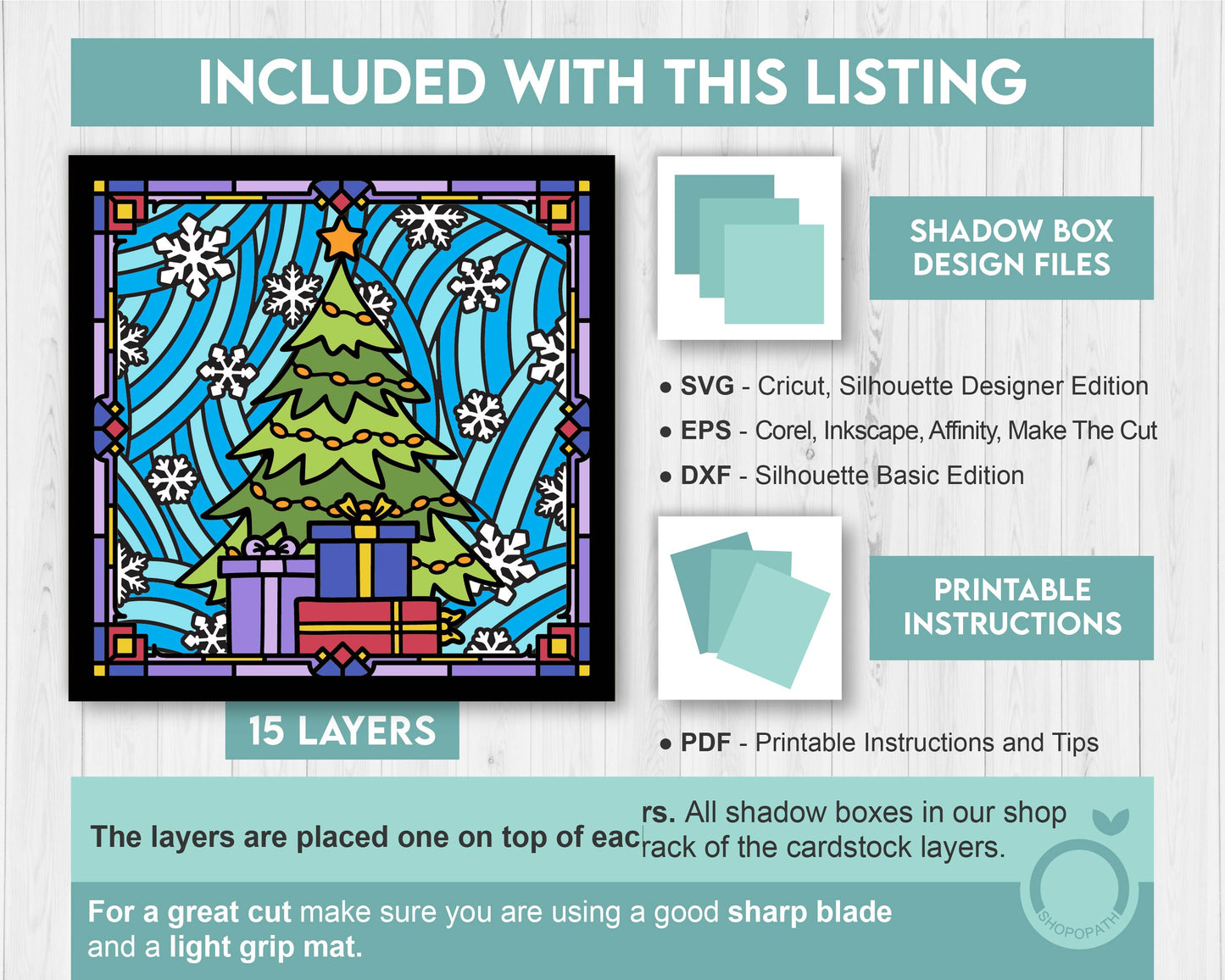 3D SVG Stained Glass Christmas Tree with Presents Shadow Box, 3D SVG Christmas Tree, 3D SVG Snowflakes, Shopopath 3D Svg, Cricut Silhouette