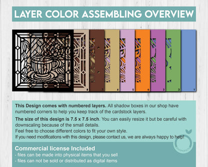 3D SVG Stained Glass Coffee Shadow Box, Coffee Latte 3D Svg, Stained Glass Papercut 3d Svg, Shadow Box Flowers Layered svg Cricut Silhouette