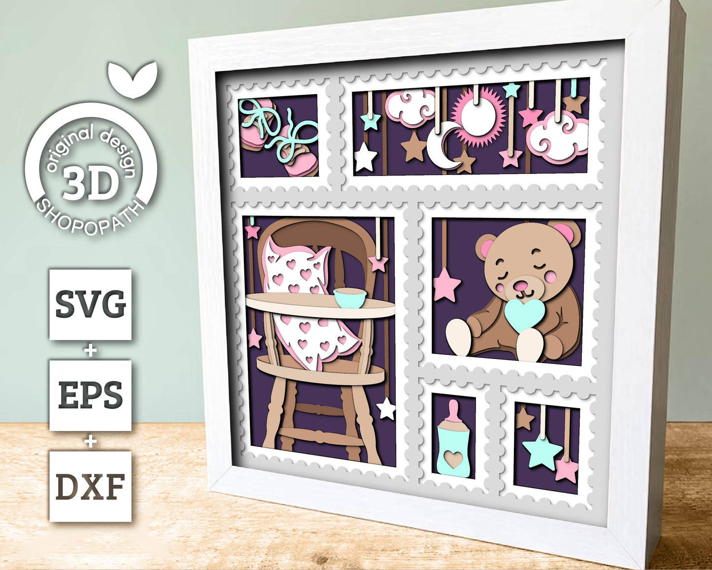 Nursery Room Stamps - 3D Shadow Box Layered SVG DXF EPS (Cutting Files)
