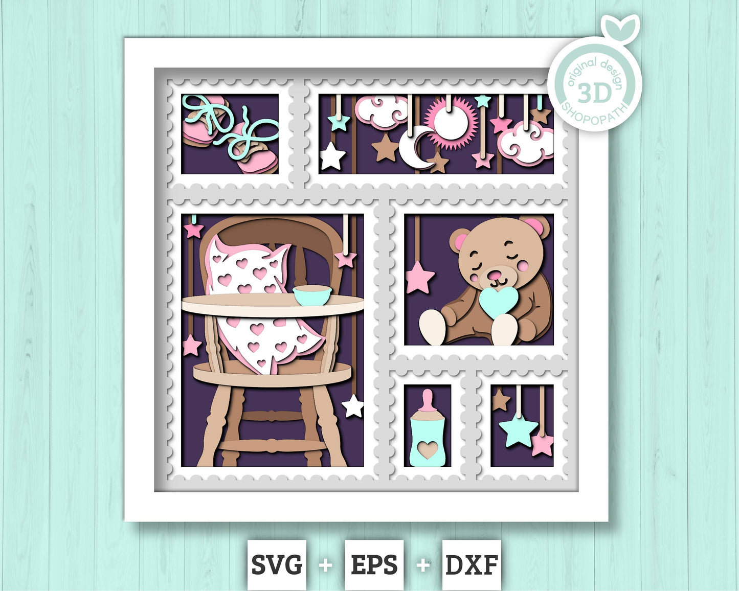Nursery Room Stamps - 3D Shadow Box Layered SVG DXF EPS (Cutting Files)