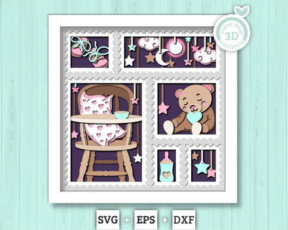 Nursery Room Stamps - 3D Shadow Box Layered SVG DXF EPS (Cutting Files)