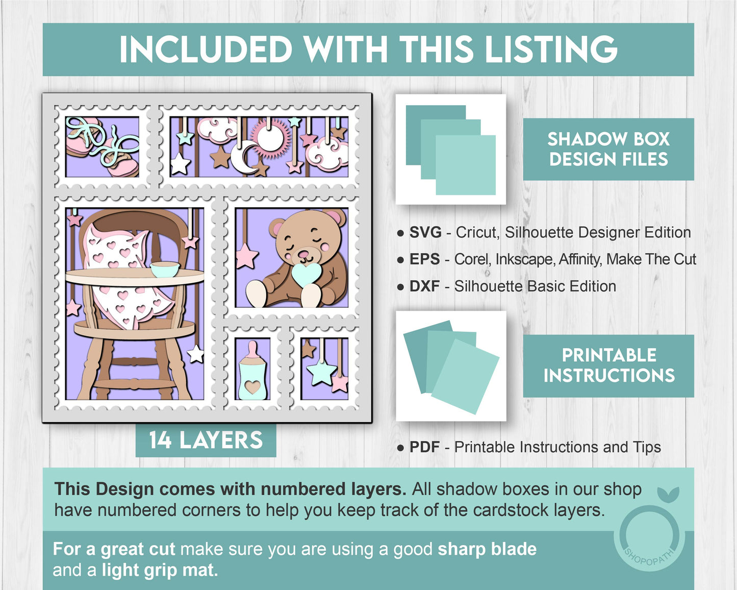 Nursery Room Stamps - 3D Shadow Box Layered SVG DXF EPS (Cutting Files)