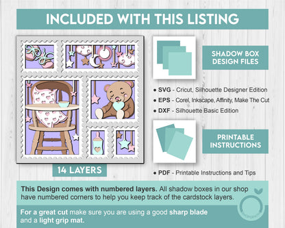 Nursery Room Stamps - 3D Shadow Box Layered SVG DXF EPS (Cutting Files)