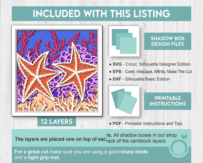Starfish in Coral Reef - 3D Shadow Box Layered SVG DXF EPS (Cutting Files)