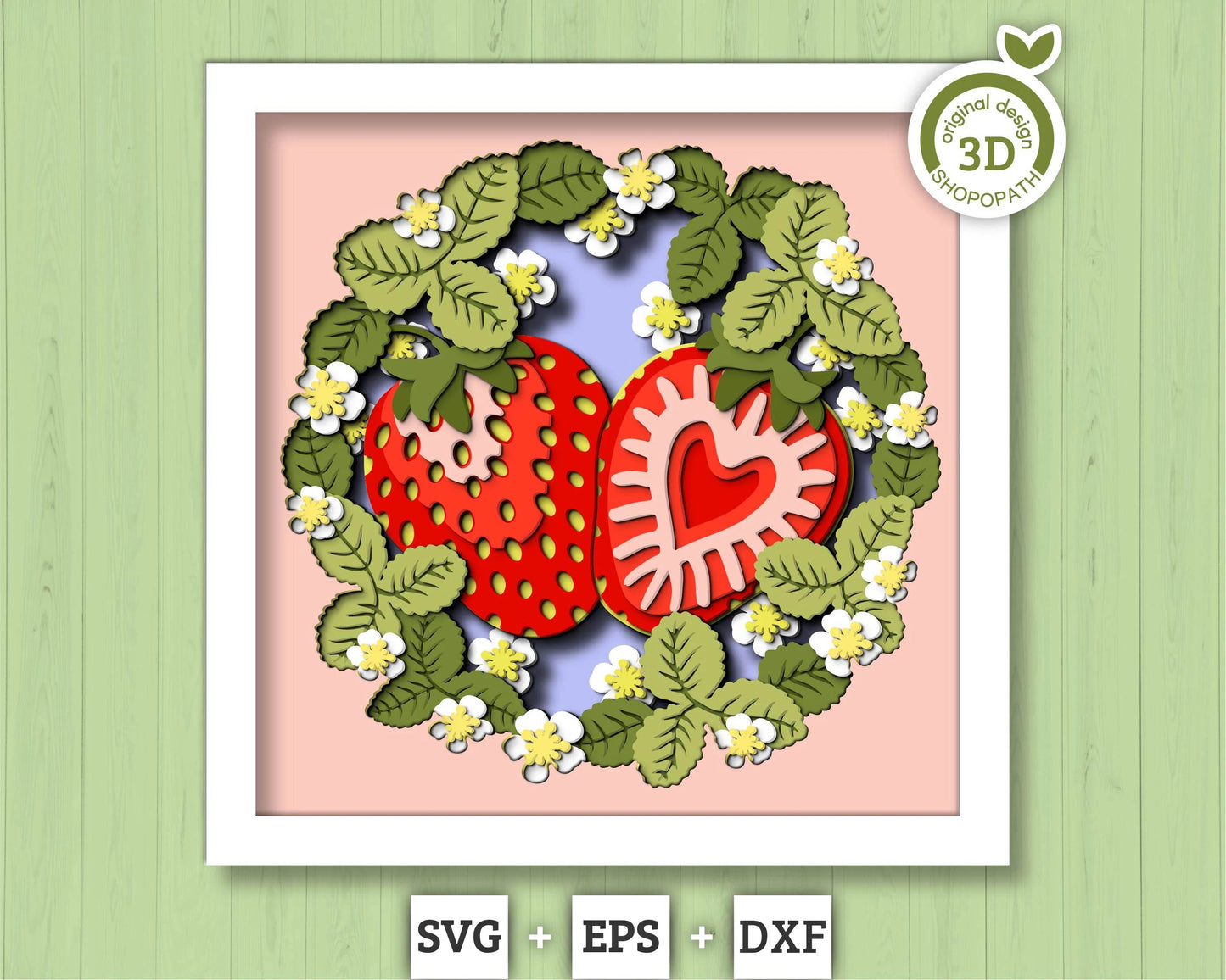 3D SVG Strawberry Shadow Box SVG, Spring Shadow Box, Leaves 3D Svg, Flowers 3d svg, Summer Floral Layered Papercut svg, Cricut Silhouette