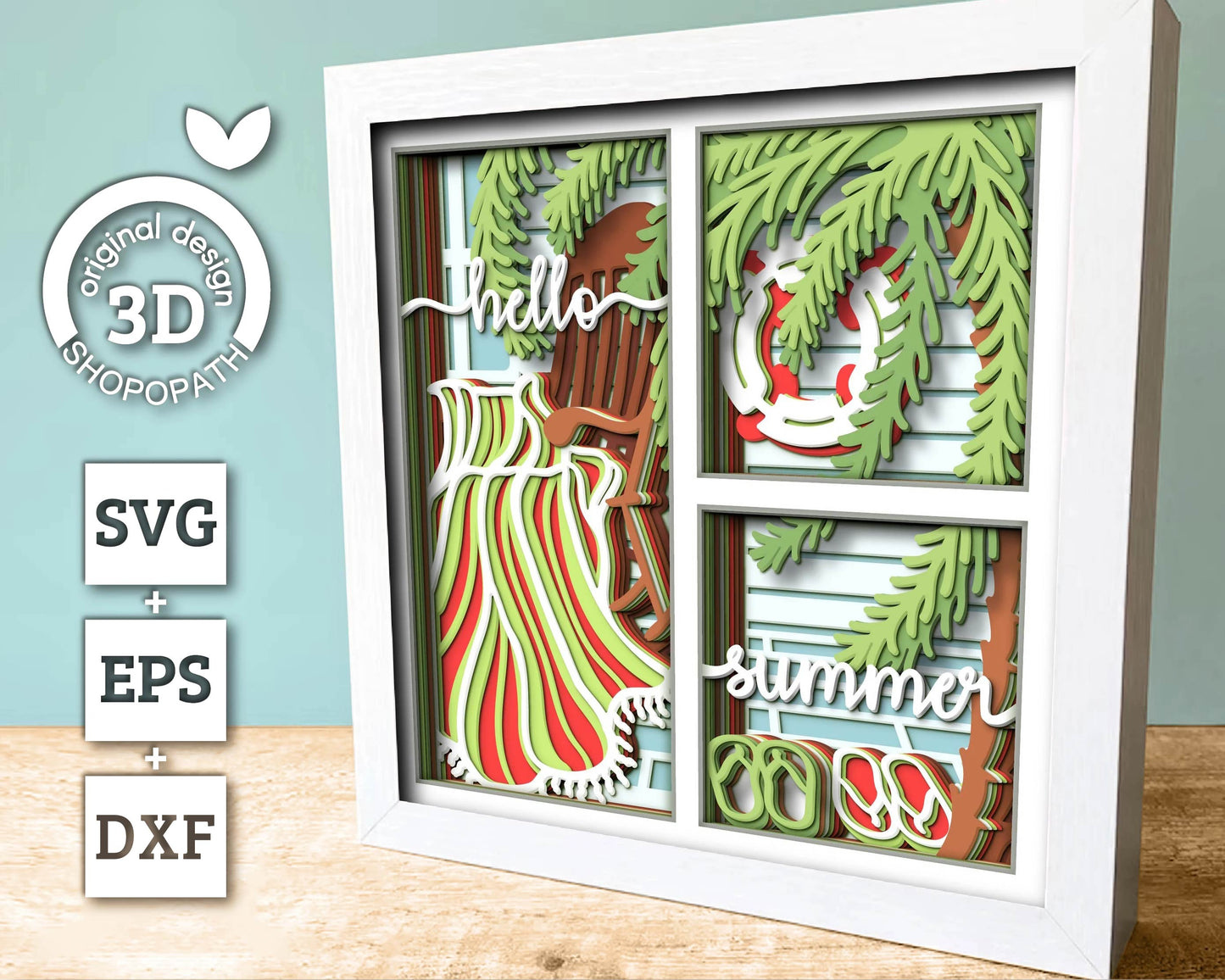 3D SVG Summer Beach Chair Shadow Box, Layered Beach Blanket Shadow Box Svg, Palm Tree 3d Svg, Summer Beach Shadow Box svg Cricut Silhouette