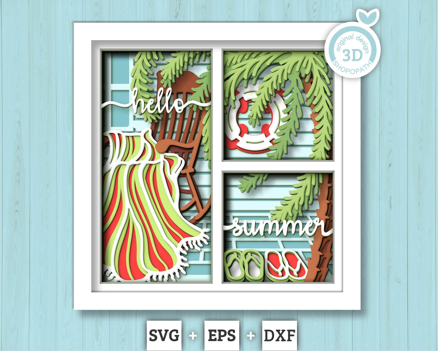 3D SVG Summer Beach Chair Shadow Box, Layered Beach Blanket Shadow Box Svg, Palm Tree 3d Svg, Summer Beach Shadow Box svg Cricut Silhouette