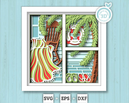 3D SVG Summer Beach Chair Shadow Box, Layered Beach Blanket Shadow Box Svg, Palm Tree 3d Svg, Summer Beach Shadow Box svg Cricut Silhouette