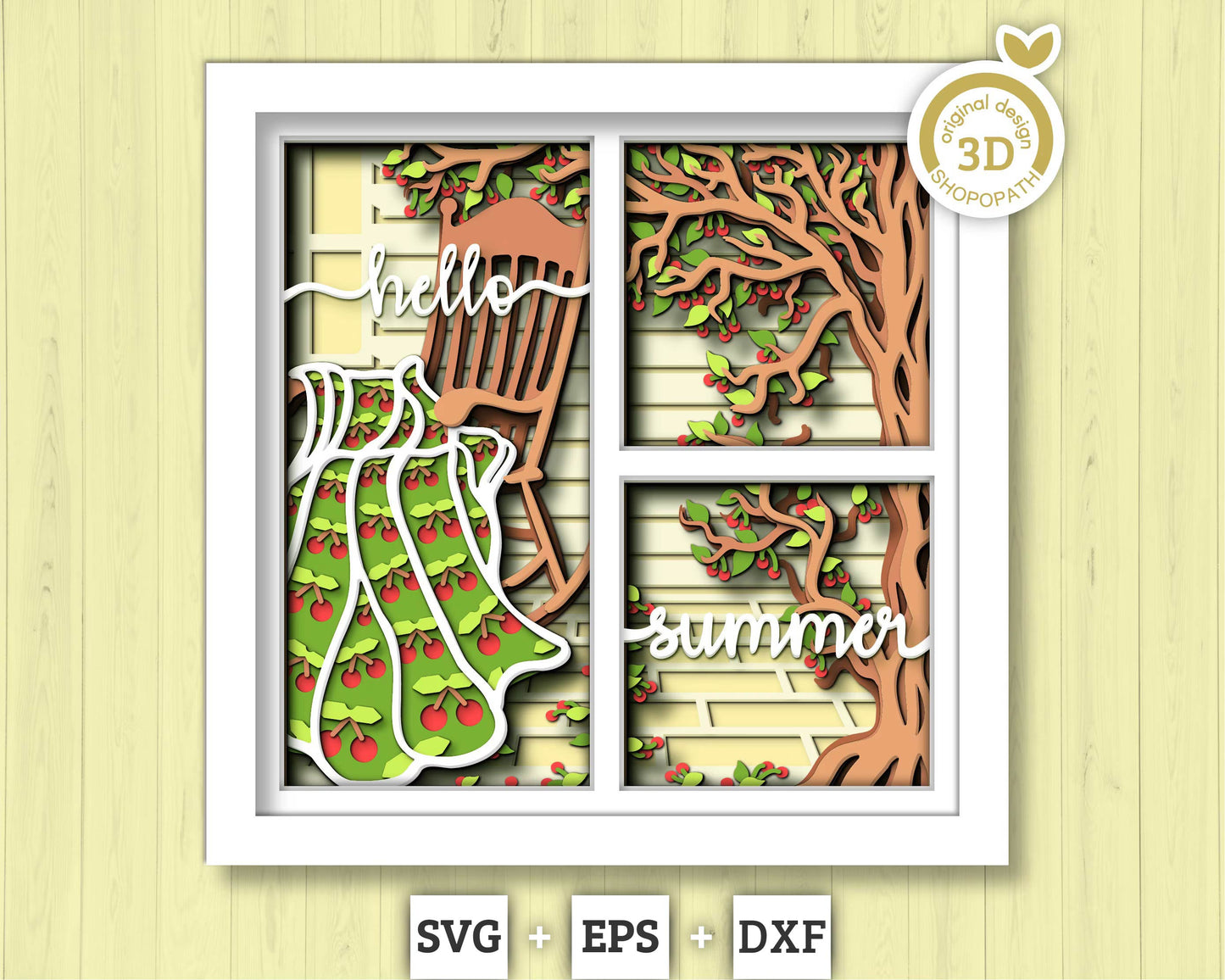 Summer Cherry Quilt Panels - 3D Shadow Box Layered SVG DXF EPS (Cutting Files)