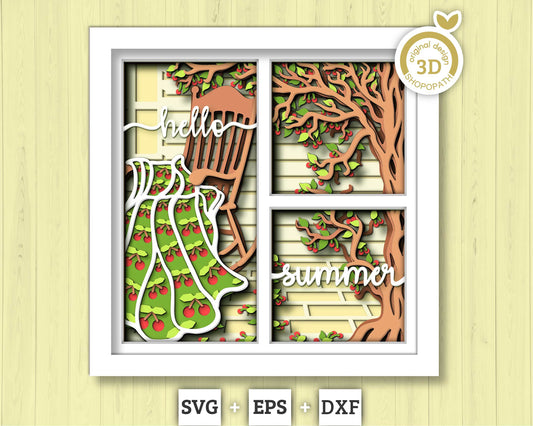 Summer Cherry Quilt Panels - 3D Shadow Box Layered SVG DXF EPS (Cutting Files)