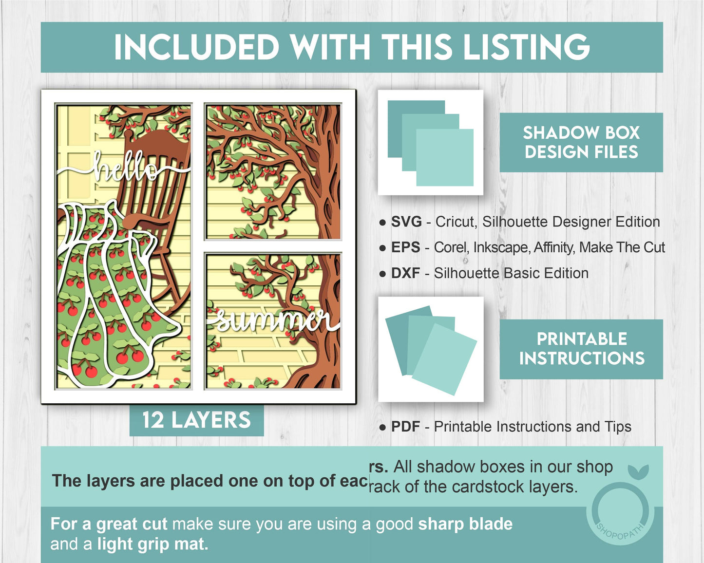 Summer Cherry Quilt Panels - 3D Shadow Box Layered SVG DXF EPS (Cutting Files)