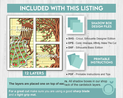 Summer Cherry Quilt Panels - 3D Shadow Box Layered SVG DXF EPS (Cutting Files)