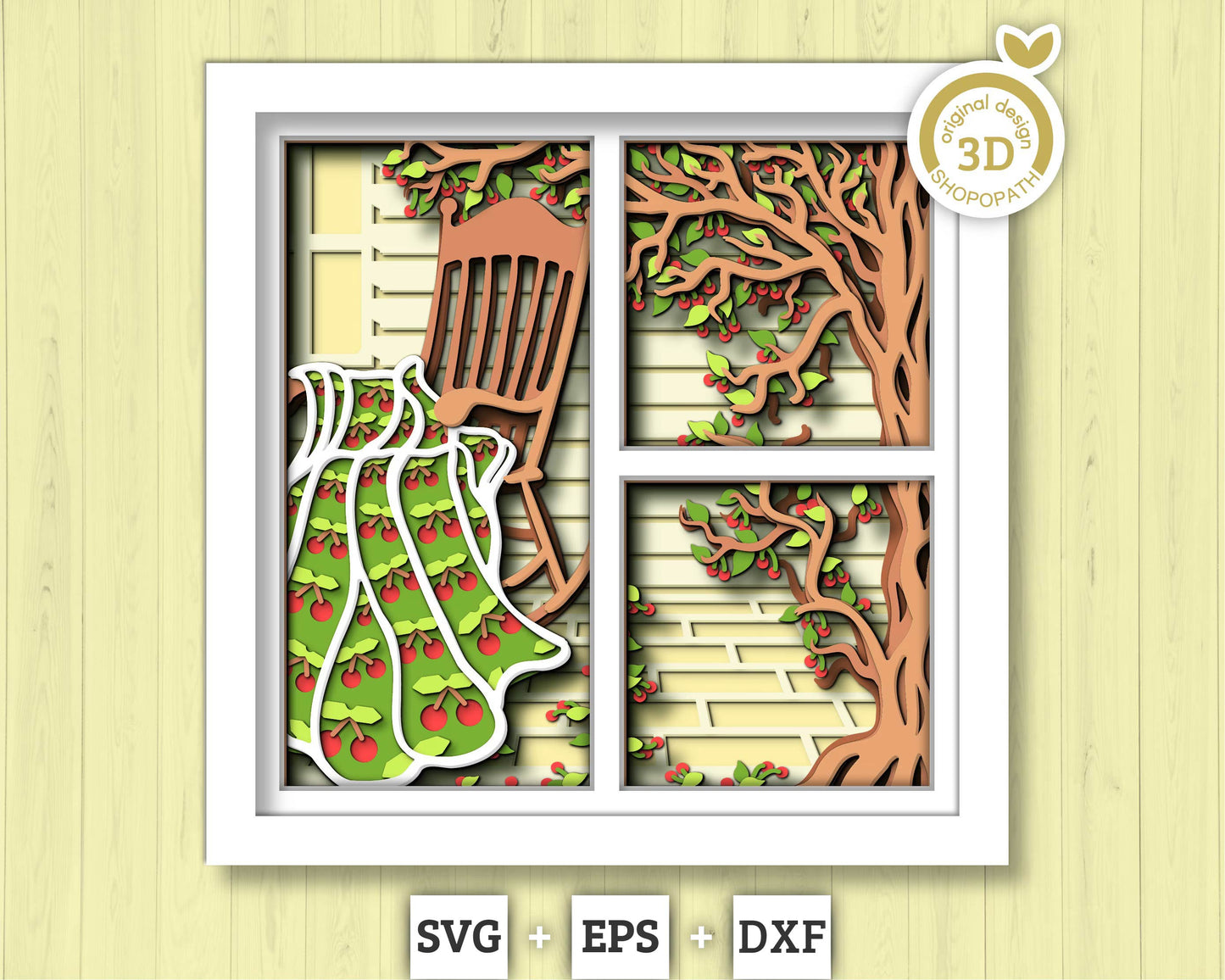 Summer Cherry Quilt Panels - 3D Shadow Box Layered SVG DXF EPS (Cutting Files)