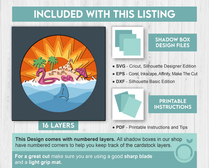 3D Layered Summer SVG EPS, Sea Wave Shadow Box, Beach 3D Svg, Sun 3d SVg, Flamingo Layered Papercut svg, Cricut Silhouette