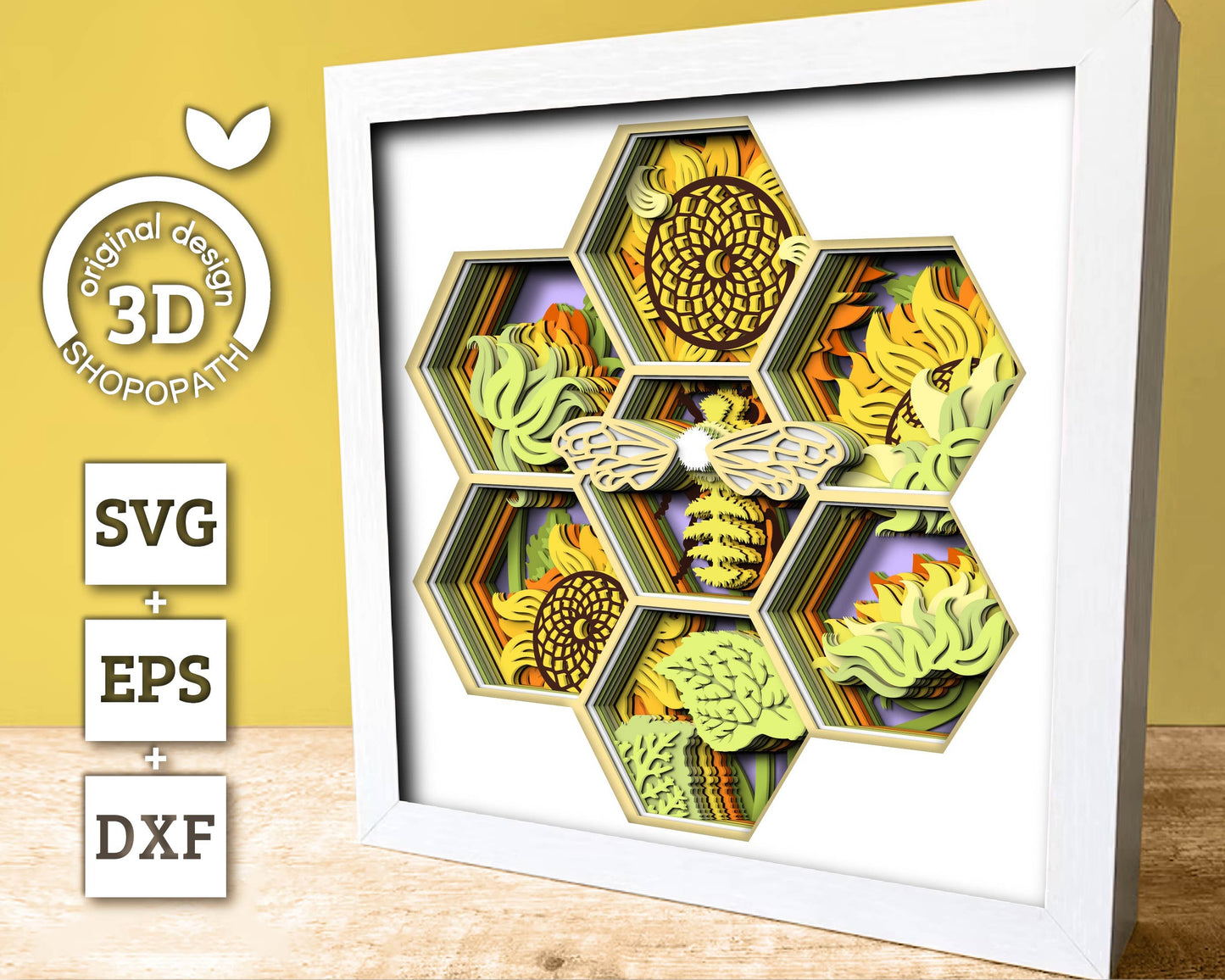 3D Sunflowers With Honey Bee Shadow Box SVG, Summer Shadow Box, Layered Honey Bee 3D Svg, 3D Sunflower Papercut svg, Cricut Silhouette