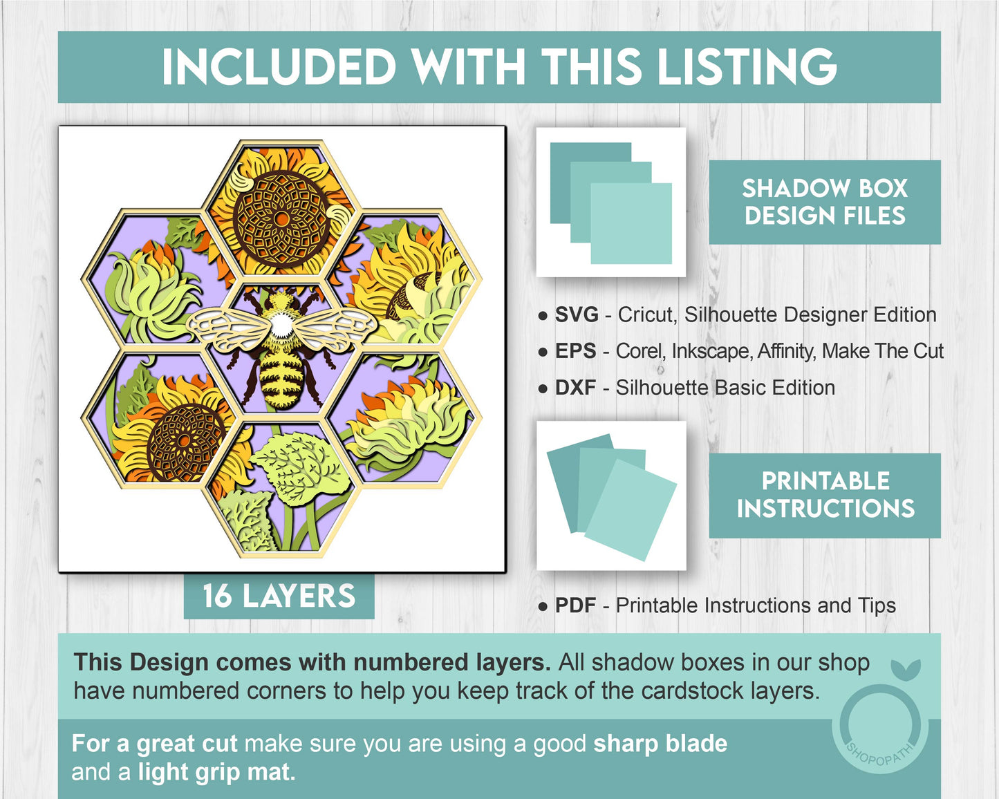3D Sunflowers With Honey Bee Shadow Box SVG, Summer Shadow Box, Layered Honey Bee 3D Svg, 3D Sunflower Papercut svg, Cricut Silhouette