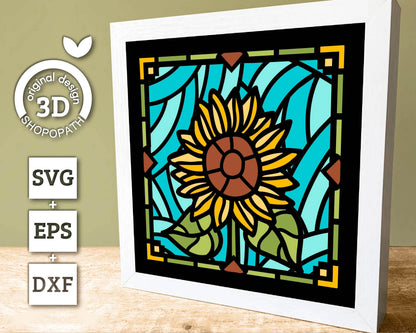 3D SVG Sunflowers Mini Stained Glass Shadow Box, Sunflowers 3d svg, 3D Flowers svg, 3D SVG Stained Glass, Shadow Box svg, Cricut Silhouette
