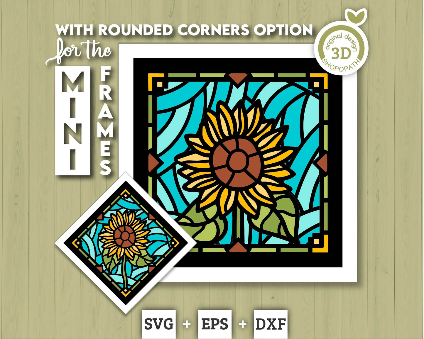 3D SVG Sunflowers Mini Stained Glass Shadow Box, Sunflowers 3d svg, 3D Flowers svg, 3D SVG Stained Glass, Shadow Box svg, Cricut Silhouette