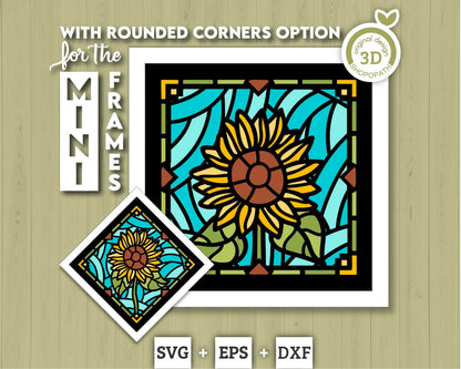 3D SVG Sunflowers Mini Stained Glass Shadow Box, Sunflowers 3d svg, 3D Flowers svg, 3D SVG Stained Glass, Shadow Box svg, Cricut Silhouette