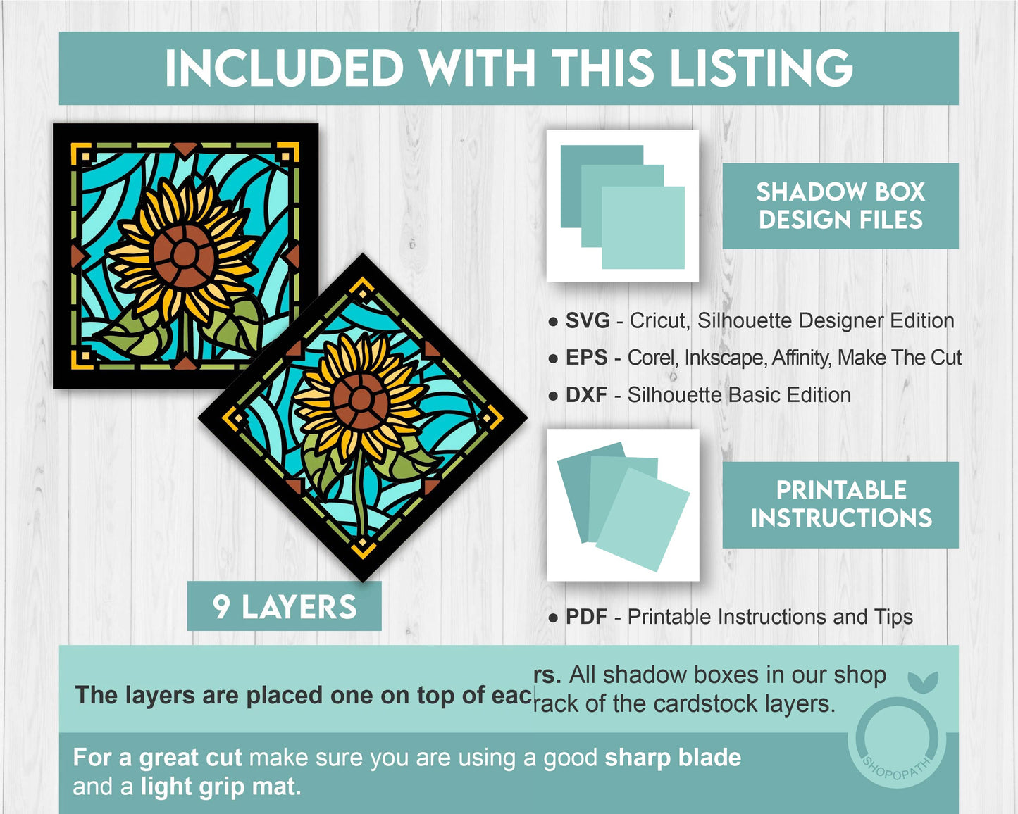 3D SVG Sunflowers Mini Stained Glass Shadow Box, Sunflowers 3d svg, 3D Flowers svg, 3D SVG Stained Glass, Shadow Box svg, Cricut Silhouette