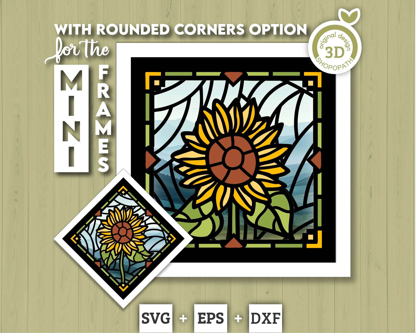 3D SVG Sunflowers Mini Stained Glass Shadow Box, Sunflowers 3d svg, 3D Flowers svg, 3D SVG Stained Glass, Shadow Box svg, Cricut Silhouette