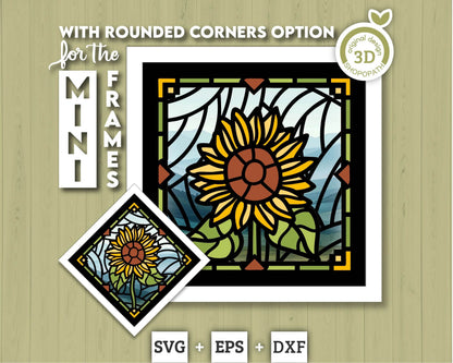 3D SVG Sunflowers Mini Stained Glass Shadow Box, Sunflowers 3d svg, 3D Flowers svg, 3D SVG Stained Glass, Shadow Box svg, Cricut Silhouette