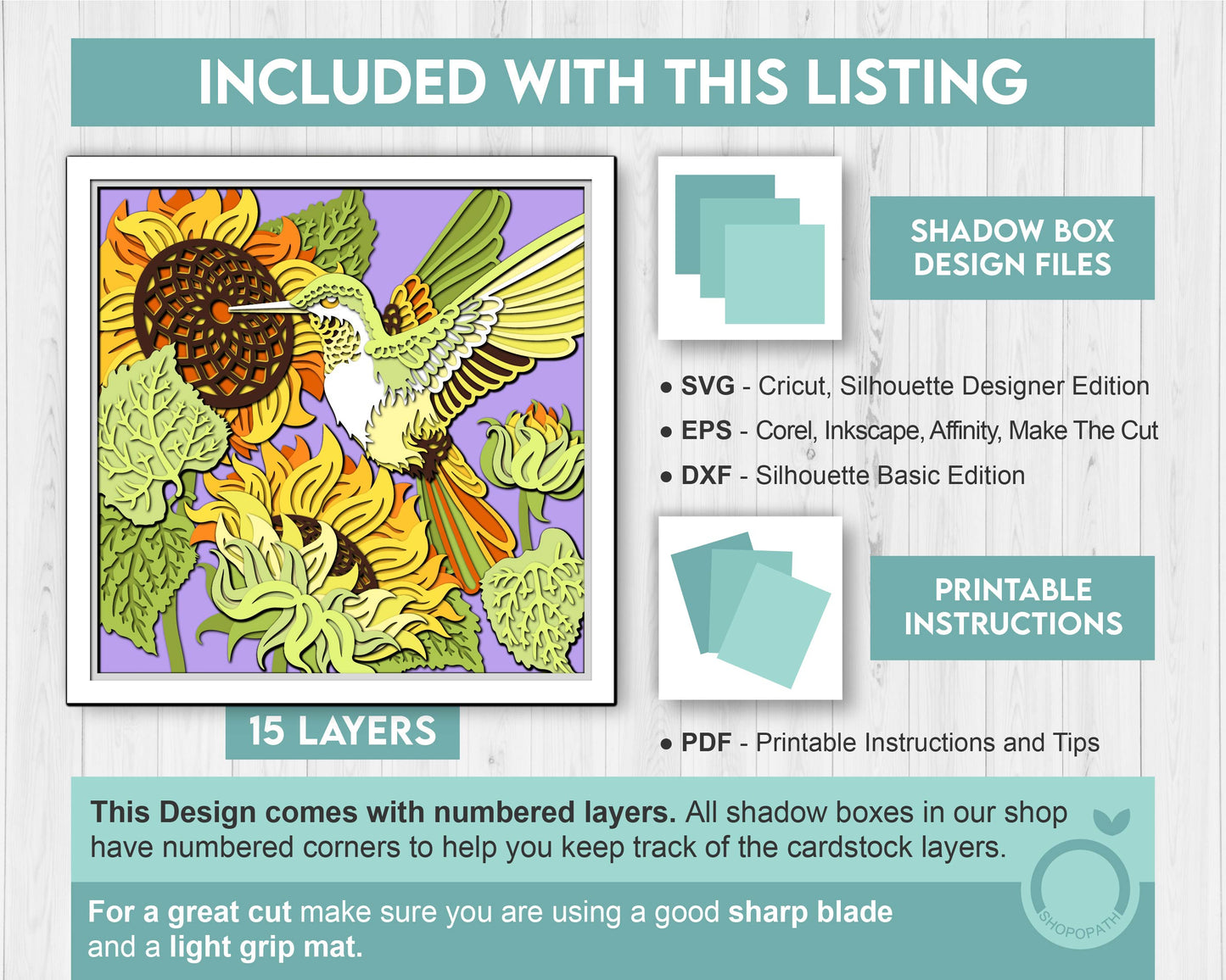 3D Sunflowers With Hummingbird Shadow Box SVG, Summer Shadow Box, Layered Hummingbird 3D Svg, 3D Sunflower Papercut svg, Cricut Silhouette