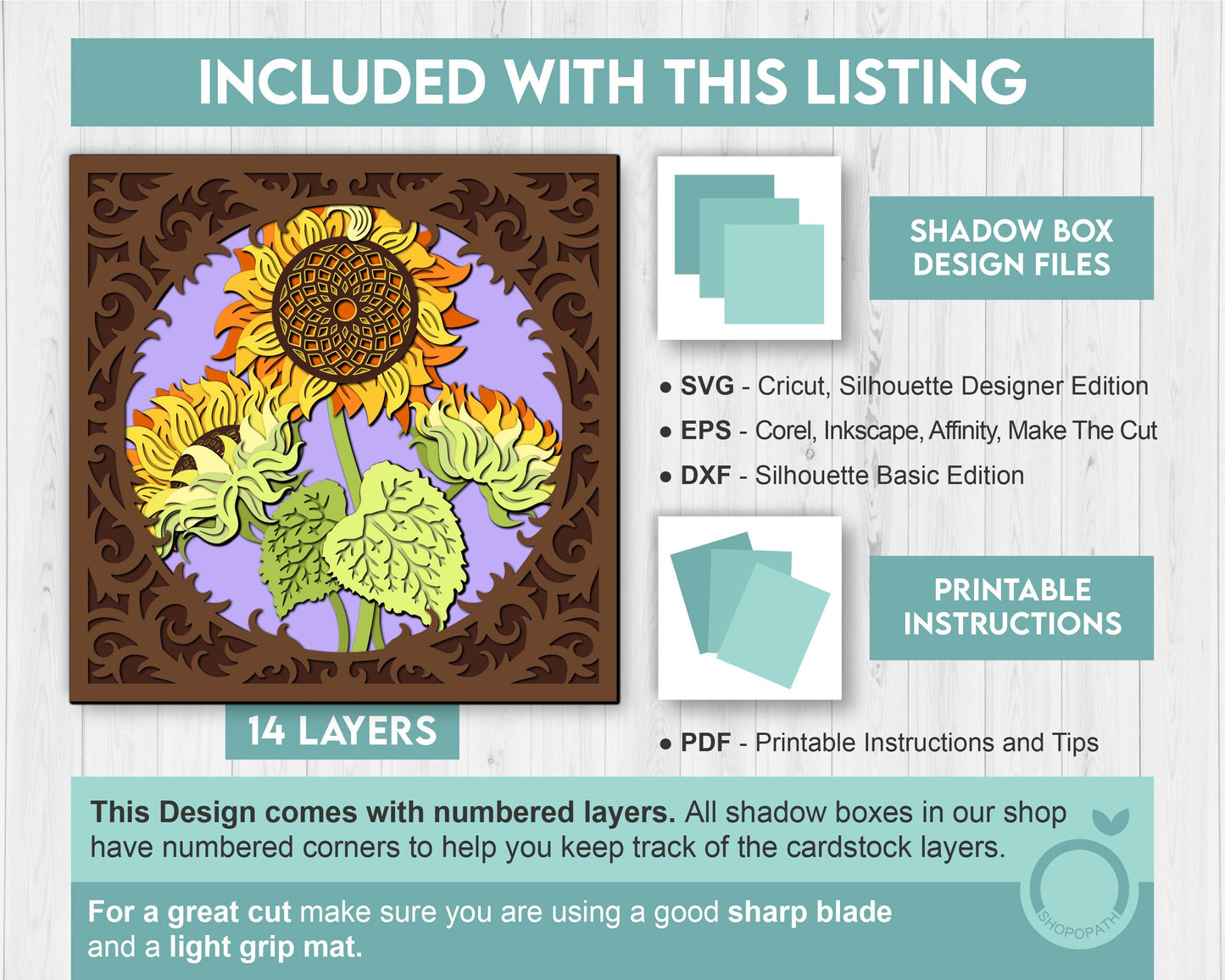 3D Layered Sunflowers With Lace Frame Shadow Box SVG, Summer Shadow Box, Sunflowers 3D Svg, 3D Sunflower Papercut svg, Cricut Silhouette