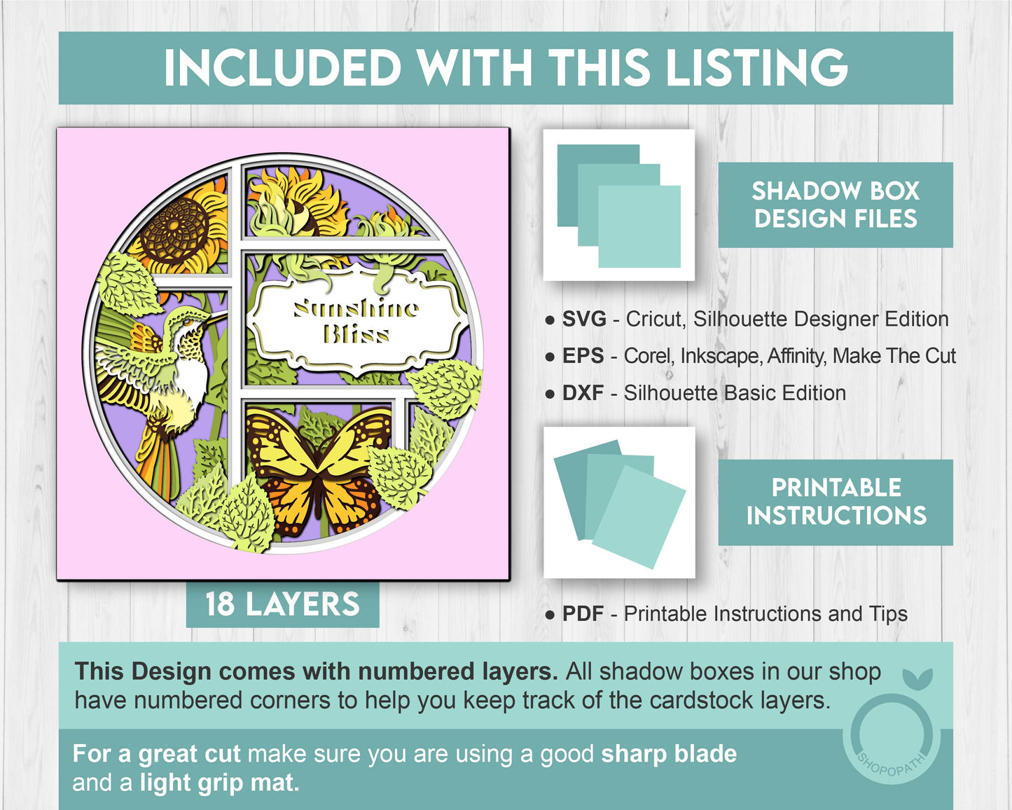 3D Sunflowers With Hummingbird And Monarch Butterfly Customisable Shadow Box SVG, Summer Shadow Box, 3D Sunflower svg, Cricut Silhouette