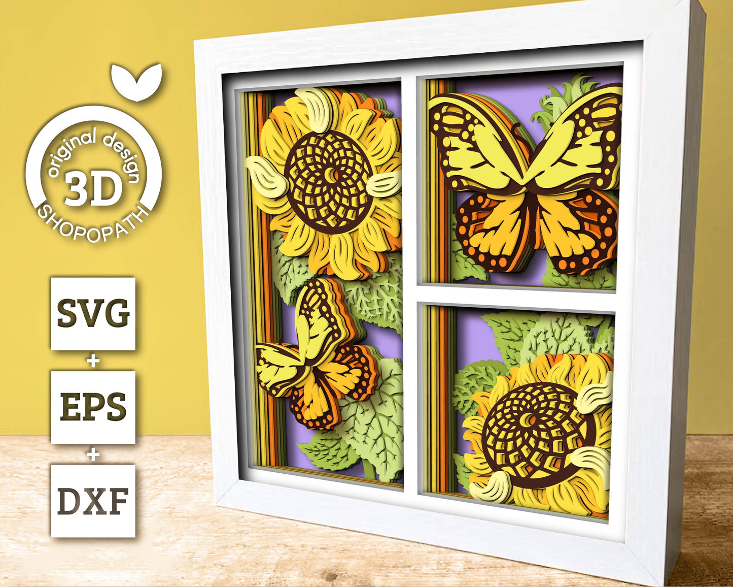 3D Sunflowers With Monarch Butterfly Shadow Box SVG, Summer Shadow Box, Layered Monarch 3D Svg, 3D Sunflower Papercut svg, Cricut Silhouette