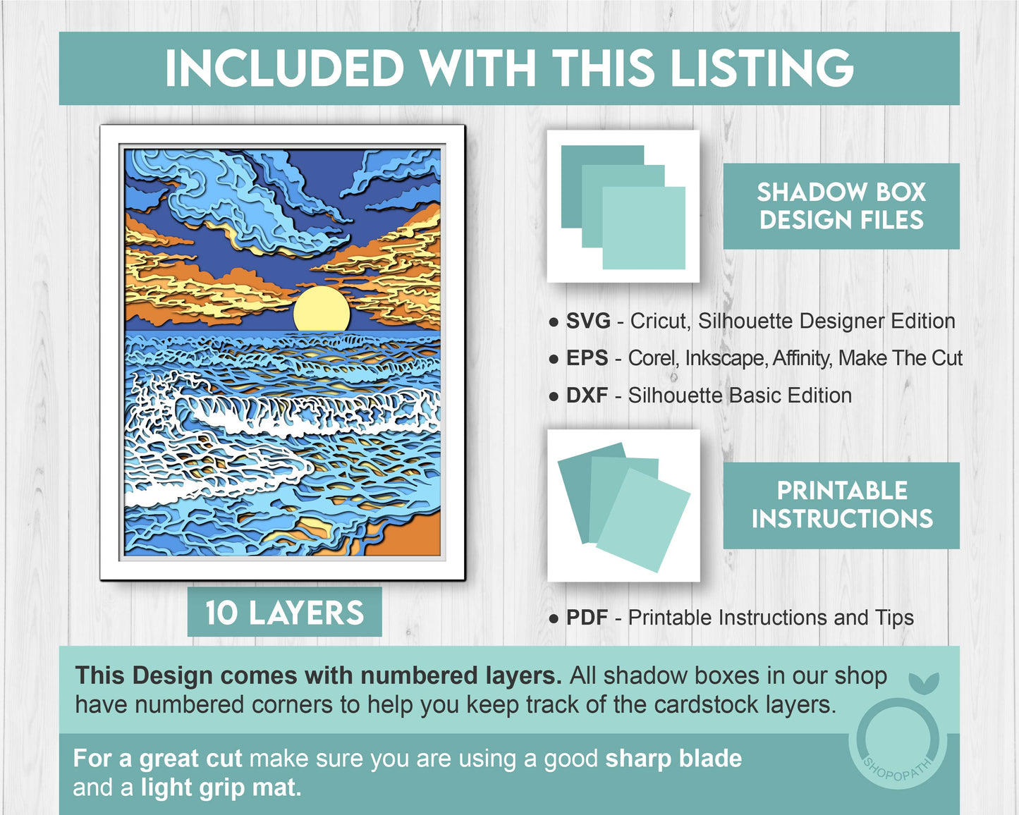 3D SVG Sunset Shadow Box, 8x10 inch Layered Sunset 3D Svg, Summer 3D Svg, Sea 3D SVG, Waves 3D SVG Beach Shadow Box 3d svg Cricut Silhouette