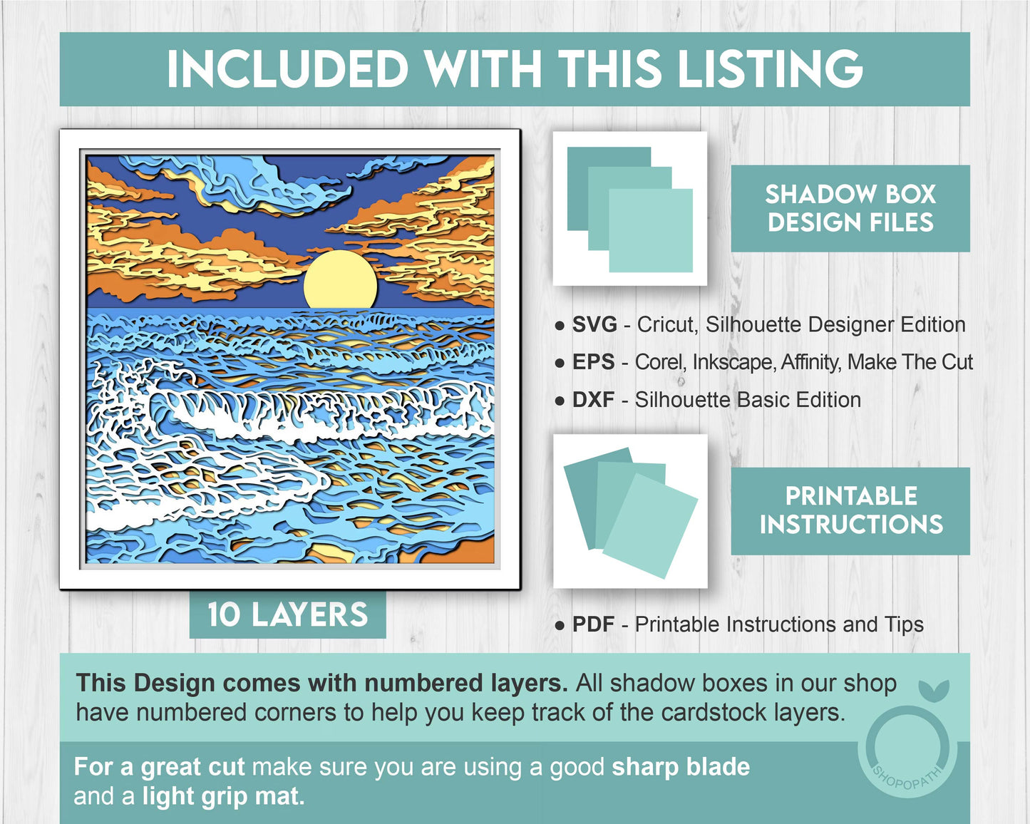 3D SVG Sunset Shadow Box, Sunset 3D Svg, Beach 3d Svg, Sea 3D svg, Summer 3d Svg, Waves 3d svg, 3D SVG Beach Shadow Box Cricut Silhouette