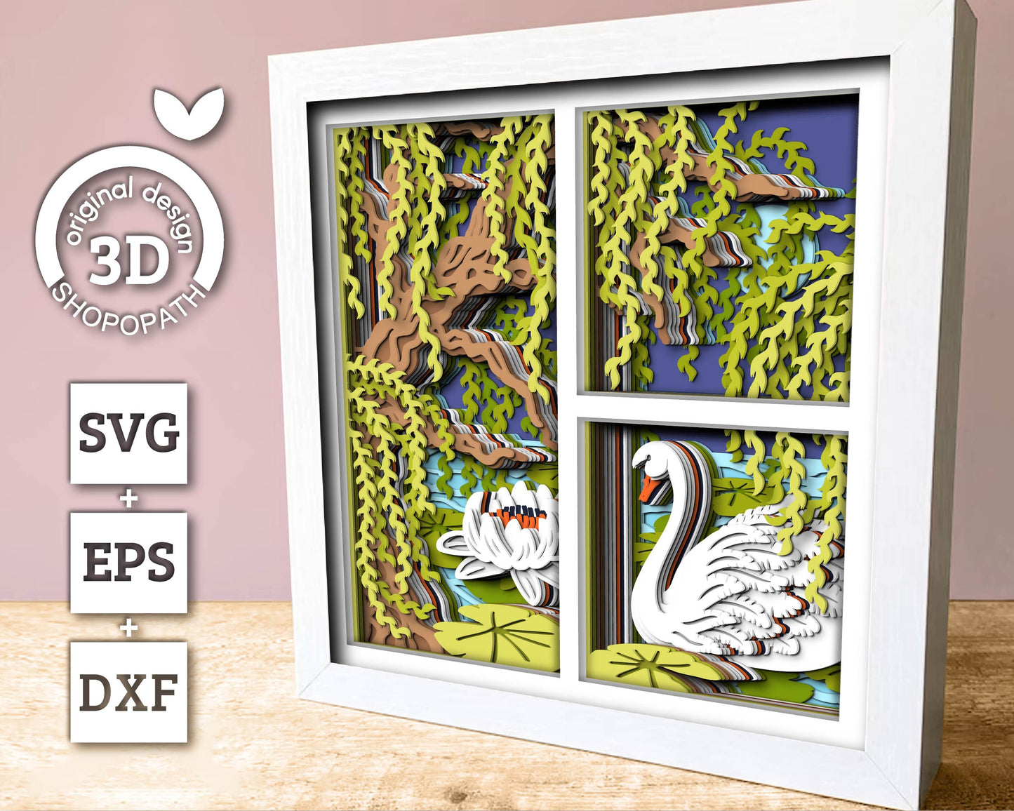 3D Swan Under Willow Tree Shadow Box SVG, 3D Layered Swan Svg, Lily Flower 3D SVG, 3D Summer SVG, 3d Lotus Flower svg, Cricut Silhouette