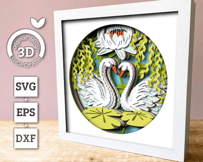 3D Swans Under Willow Tree Shadow Box SVG, Lily Flower 3D SVG, 3D Layered Swan Svg, 3D Summer SVG, 3d Lotus Flower svg, Cricut Silhouette