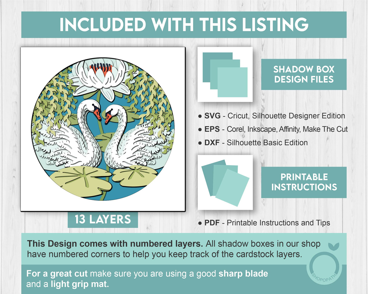 3D Swans Under Willow Tree Shadow Box SVG, Lily Flower 3D SVG, 3D Layered Swan Svg, 3D Summer SVG, 3d Lotus Flower svg, Cricut Silhouette