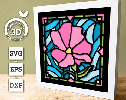 3D SVG Sweet Pea Mini Stained Glass Shadow Box, Sweet Pea 3D svg, 3D Flowers svg, 3D SVG Floral Spring Shadow Box svg Cricut Silhouette