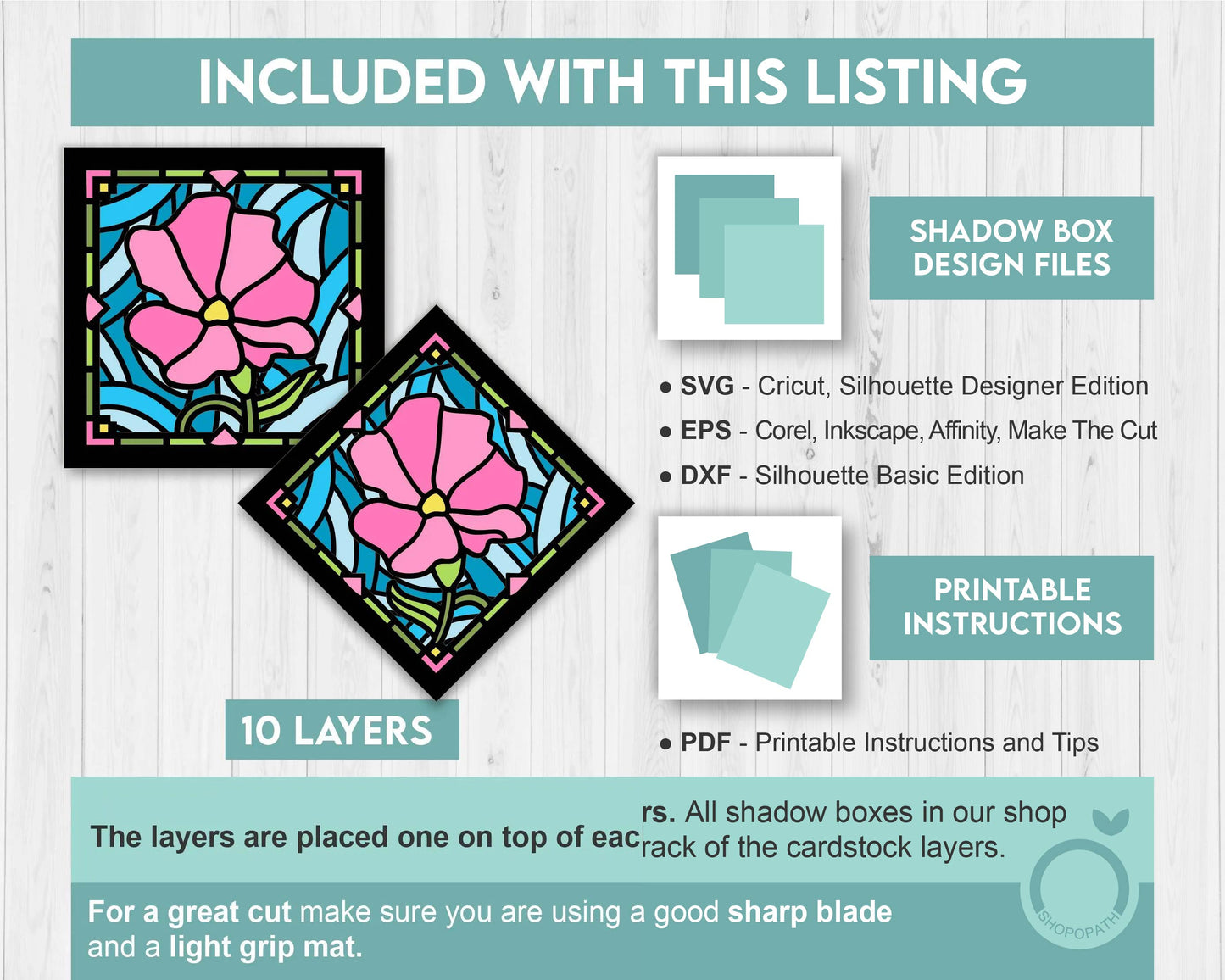 3D SVG Sweet Pea Mini Stained Glass Shadow Box, Sweet Pea 3D svg, 3D Flowers svg, 3D SVG Floral Spring Shadow Box svg Cricut Silhouette