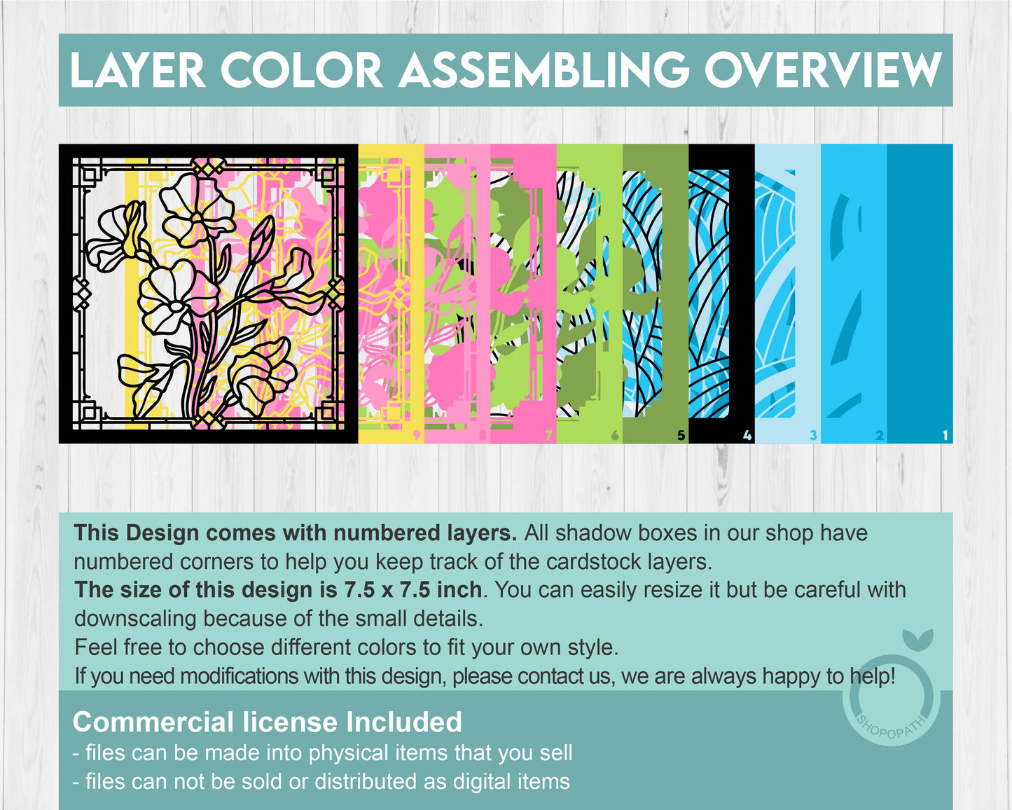 3D SVG Stained Glass Sweetpea Flowers Shadow Box, 3D Flowers svg, 3D SVG Spring Stained Glass Papercut, 3D Shadow Box svg, Cricut Silhouette