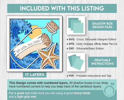3D SVG Paper Scroll In Bottle Shadow Box, Message 3D Svg, Waves 3d Svg, Sea 3D svg, Summer 3d Svg, Paper Scroll 3D Svg Cricut Silhouette