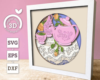 Tea Party with Lace - 3D Shadow Box Layered SVG DXF EPS (Cutting Files)