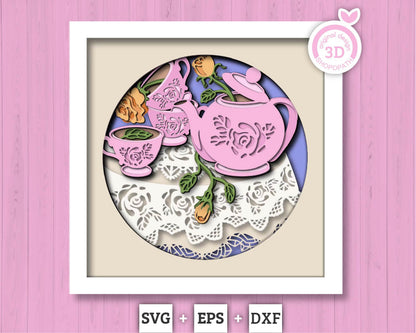 Tea Party with Lace - 3D Shadow Box Layered SVG DXF EPS (Cutting Files)