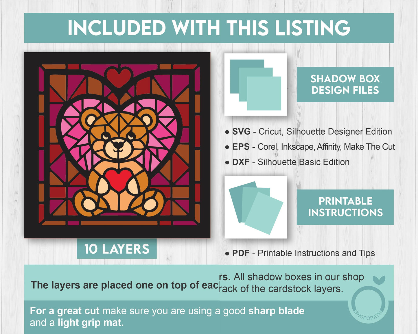 3D SVG Valentine's Day Stained Glass, Teddy Bear With Hearts Shadow Box, Heart Svg, Love Papercut 3d Svg, 3d Romantic svg Cricut Silhouette