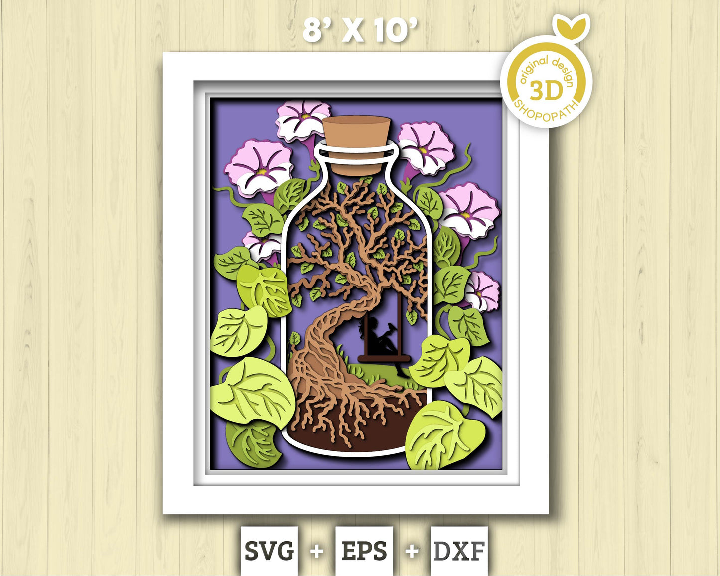 3D SVG Terrarium In Bottle Shadow Box, Morning Glory Flower 3d svg, Woman Reading 3d svg, 3D Summer SVG, 3D Floral SVG, Cricut Silhouette