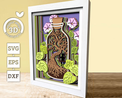 3D SVG Terrarium In Bottle Shadow Box, Morning Glory Flower 3d svg, Boy On A Swing 3d svg, 3D Summer SVG, 3D Floral SVG, Cricut Silhouette