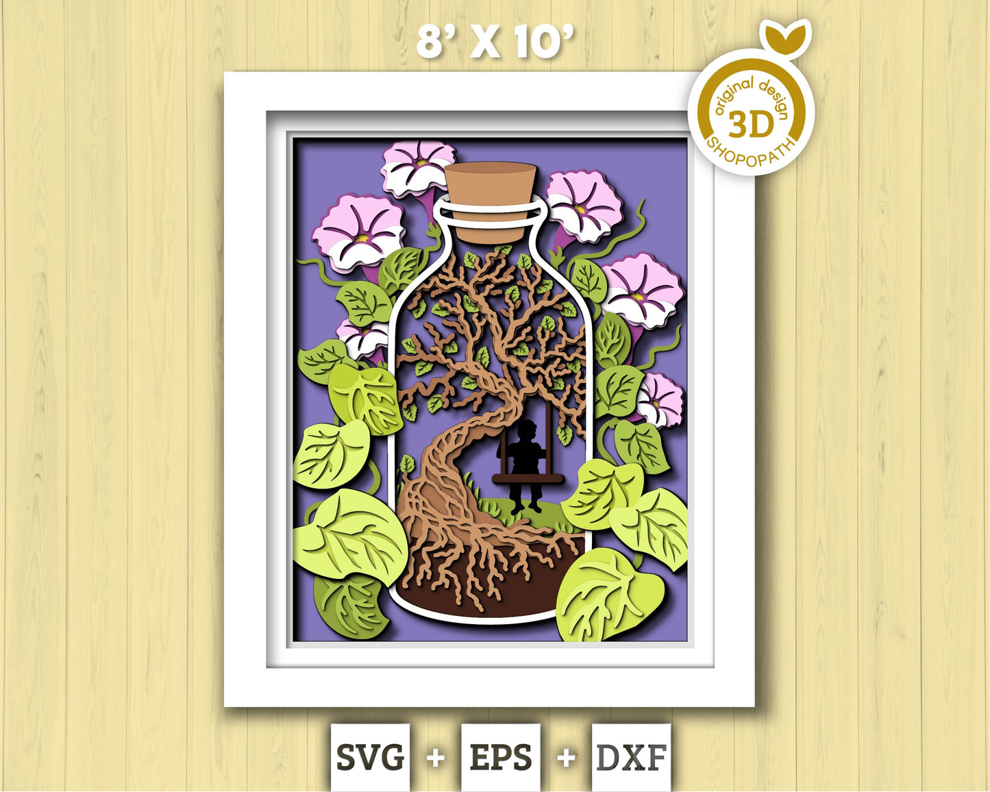 3D SVG Terrarium In Bottle Shadow Box, Morning Glory Flower 3d svg, Boy On A Swing 3d svg, 3D Summer SVG, 3D Floral SVG, Cricut Silhouette