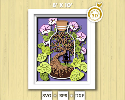 3D SVG Terrarium In Bottle Shadow Box, Morning Glory Flower 3d svg, Boy On A Swing 3d svg, 3D Summer SVG, 3D Floral SVG, Cricut Silhouette