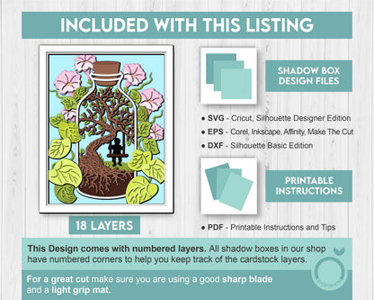 3D SVG Terrarium In Bottle Shadow Box, Morning Glory Flower 3d svg, Boy On A Swing 3d svg, 3D Summer SVG, 3D Floral SVG, Cricut Silhouette
